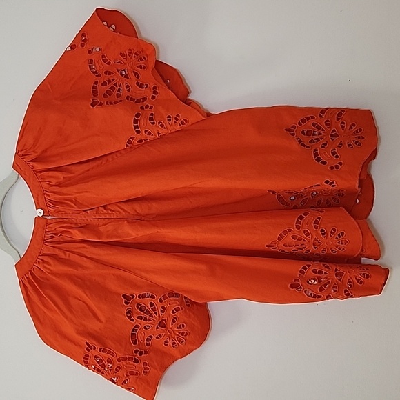 Banjanan Women's Rada Sunset Orange Eyelet Blouse Size Small - Picture 9 of 16